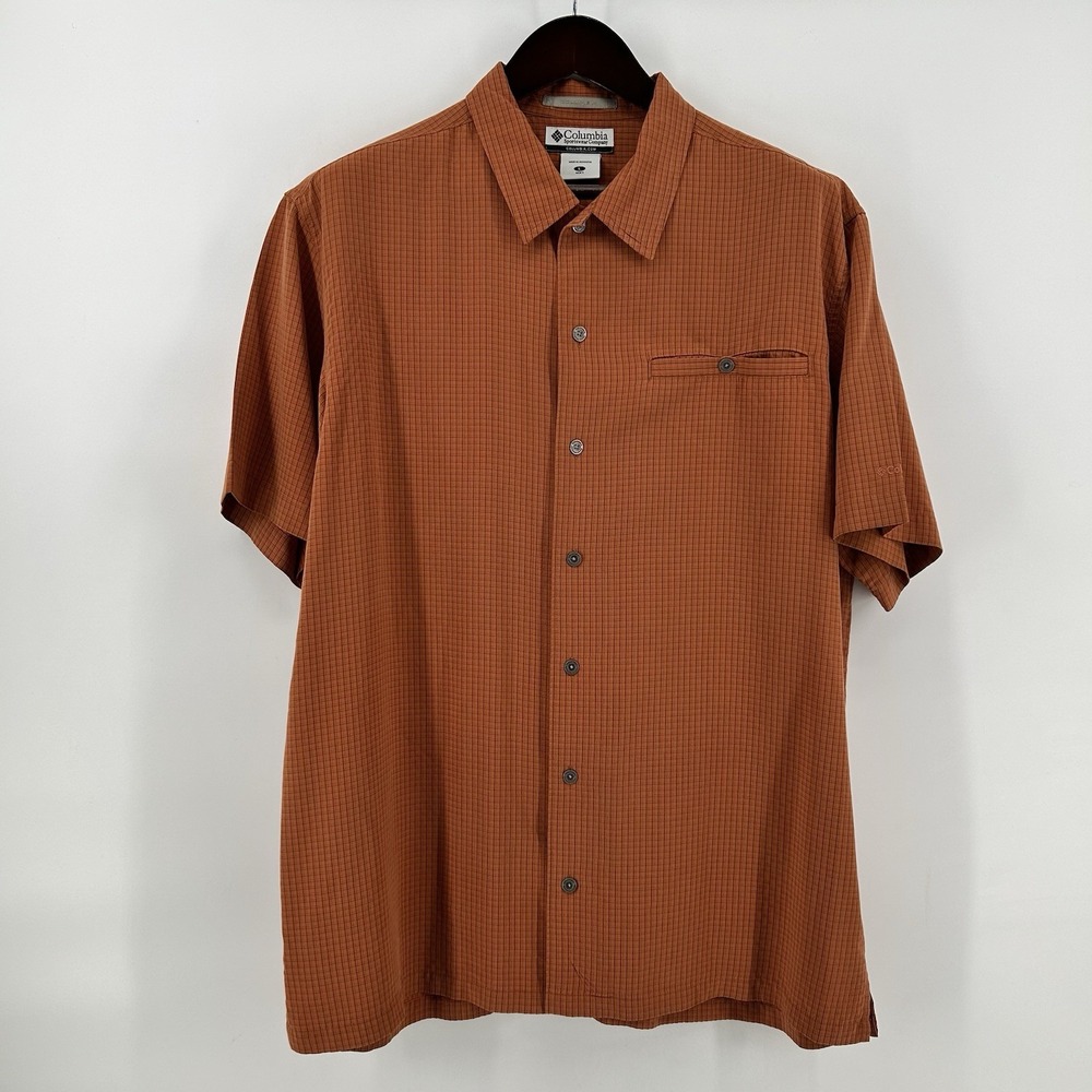 Columbia XCO Shirt Mens L Orange Plaid Modal Blend Hiking Outdoor Vintage Camp